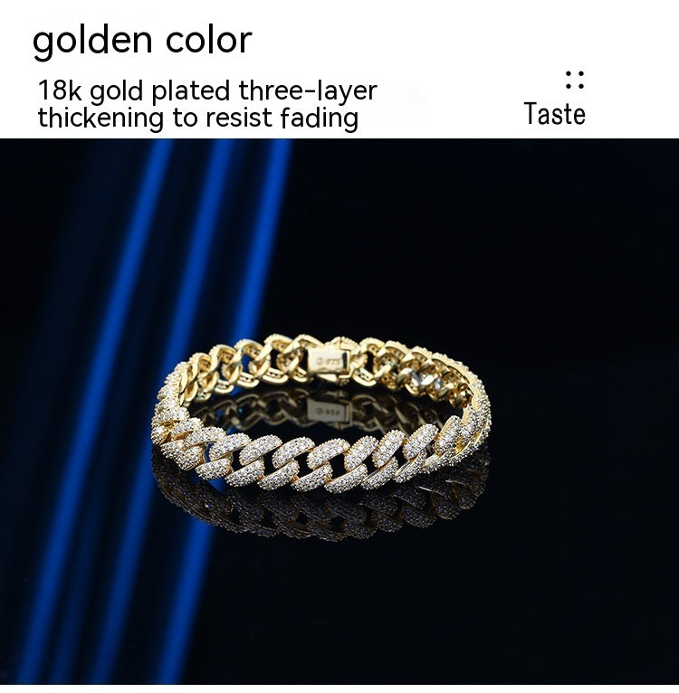 Cuban Link Chain Bracelet Men's Fashion Hip Hop Couple Sterling Silver Simple Hand Jewelry
