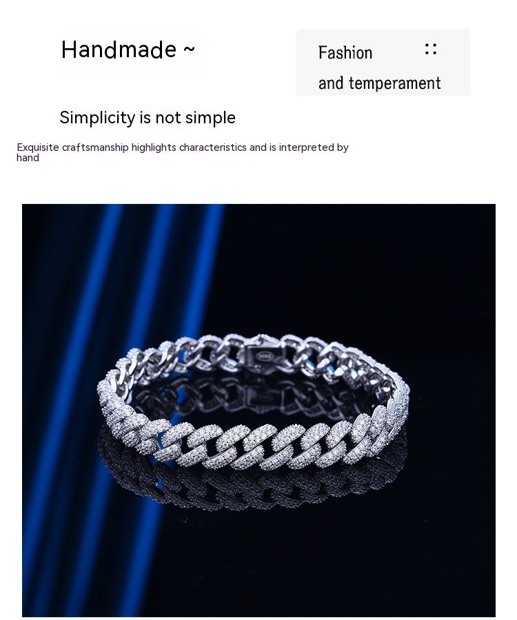 Cuban Link Chain Bracelet Men's Fashion Hip Hop Couple Sterling Silver Simple Hand Jewelry