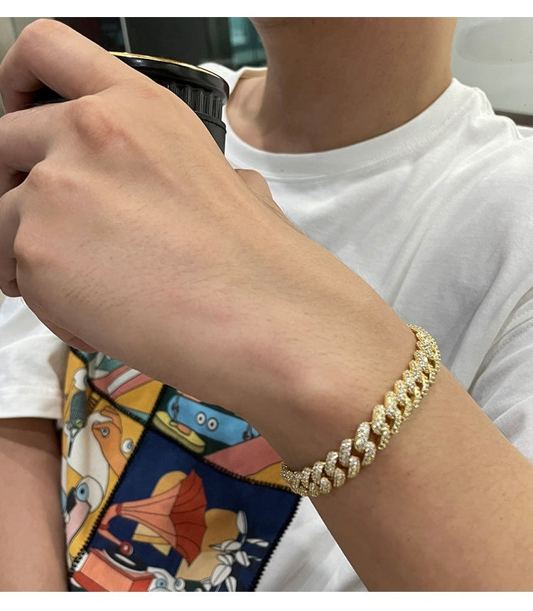 Cuban Link Chain Bracelet Men's Fashion Hip Hop Couple Sterling Silver Simple Hand Jewelry