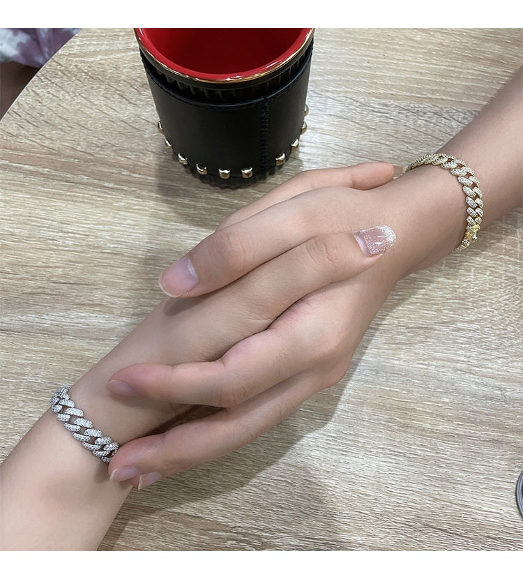 Cuban Link Chain Bracelet Men's Fashion Hip Hop Couple Sterling Silver Simple Hand Jewelry