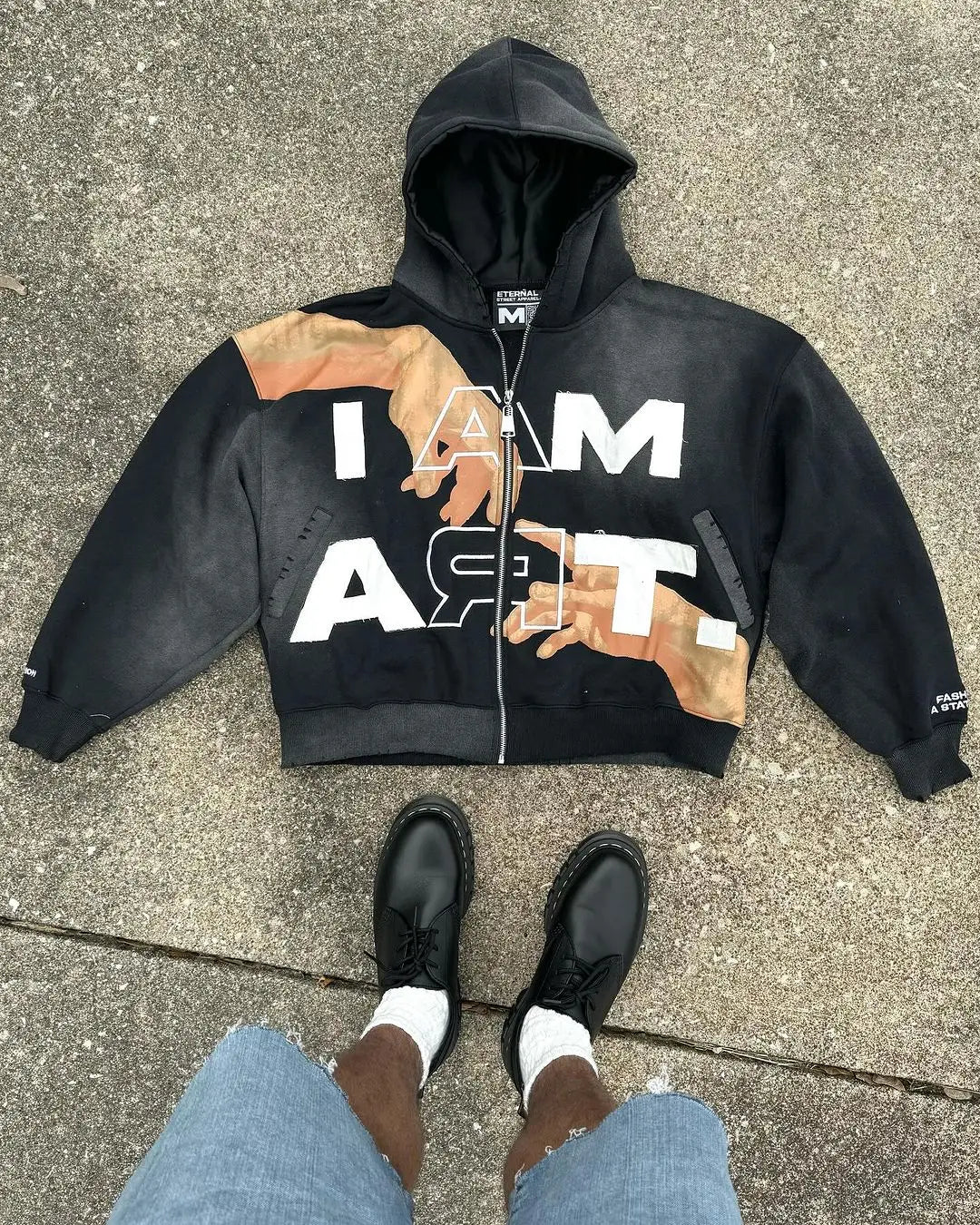 Hip-hop Trendy Streetwear Y2K Harajuku American Retro Letter Print Zipper Hoodie Men's Punk Casual Colorful Oversized Sweatshirt