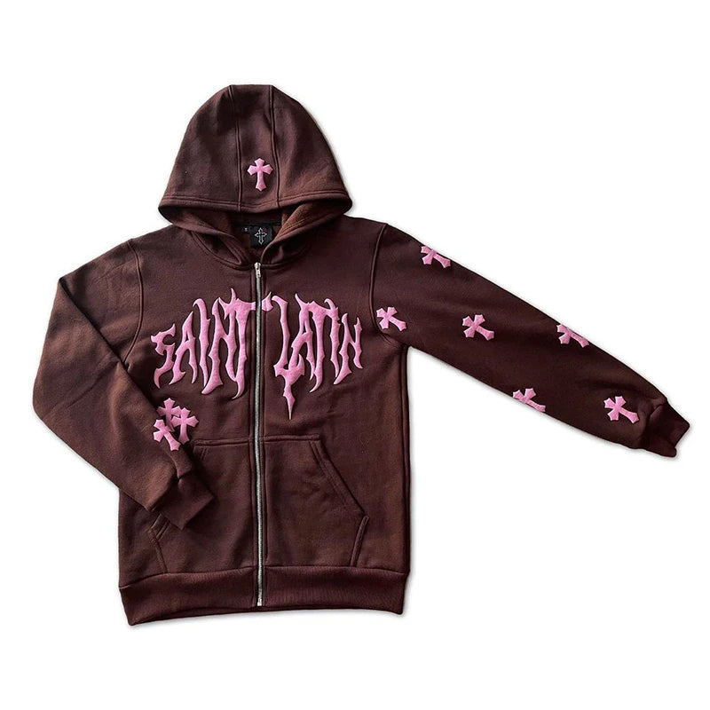 Y2k Men Saint Streetwear Hoodie Zip Up