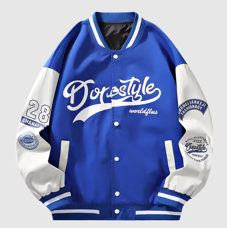 M-4XL 2024Spring and Autumn New Men's Jacket Letter Printed Color Blocked Student Coat Casual Loose Baseball Jacket