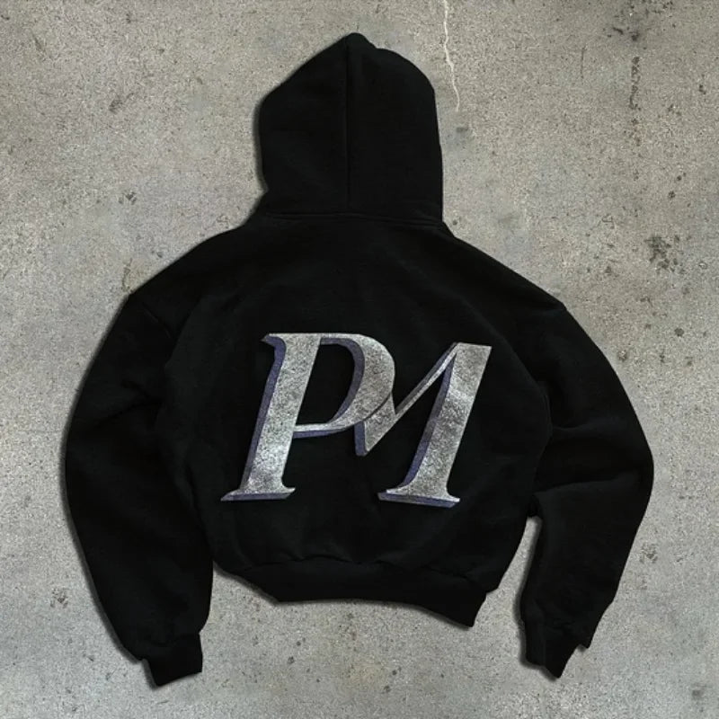Y2k Fashion Hoodies New Harajuku Hip Hop PM Printing Long Sleeve Coats Loose zipper Hooded Retro Sweatshirt Men Women Streetwear