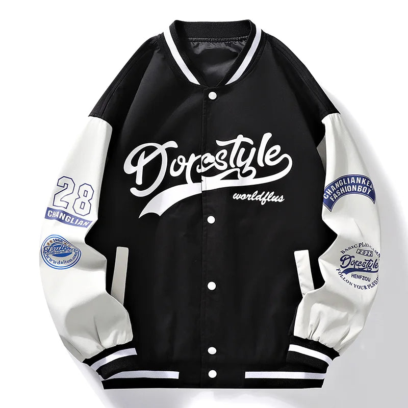 M-4XL 2024Spring and Autumn New Men's Jacket Letter Printed Color Blocked Student Coat Casual Loose Baseball Jacket