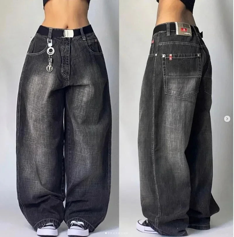 American Retro Double Stitching Washed Baggy Jeans Men's Y2K New Harajuku Hip-Hop Gothic Casual Joker Wide Trousers Street Wear