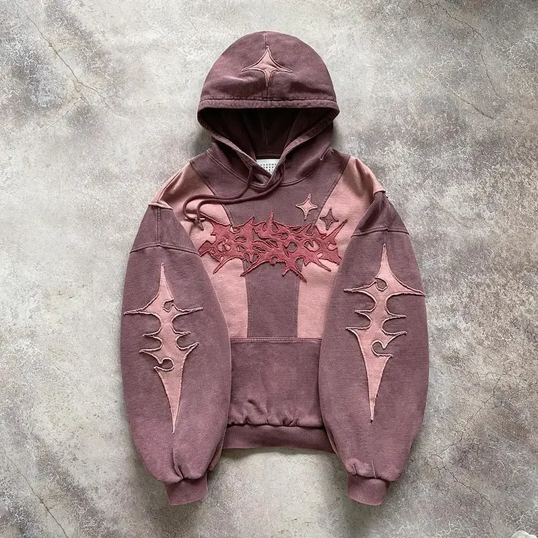Y2k New Tops Harajuku Geometric Embroidery Splicing Gothic Youth Simple Daily Hoodies Women Sweatshirt Loose Pattern Casual Men