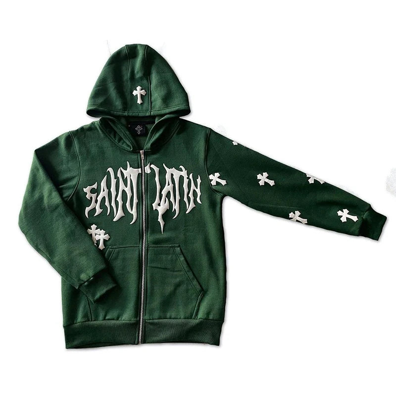 Y2k Men Saint Streetwear Hoodie Zip Up