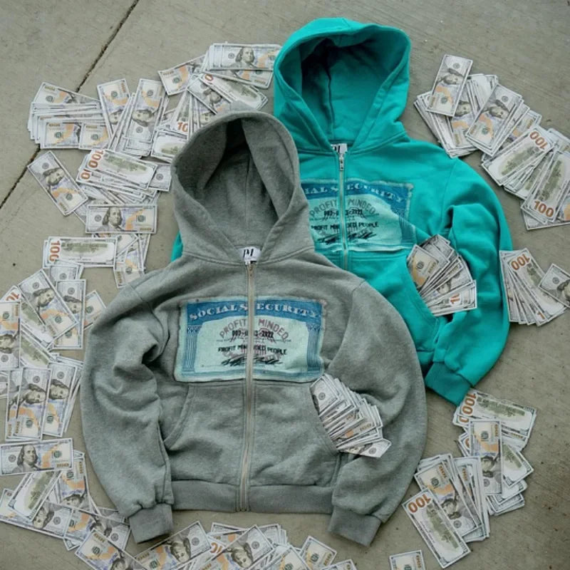 Y2k Fashion Hoodies New Harajuku Hip Hop PM Printing Long Sleeve Coats Loose zipper Hooded Retro Sweatshirt Men Women Streetwear