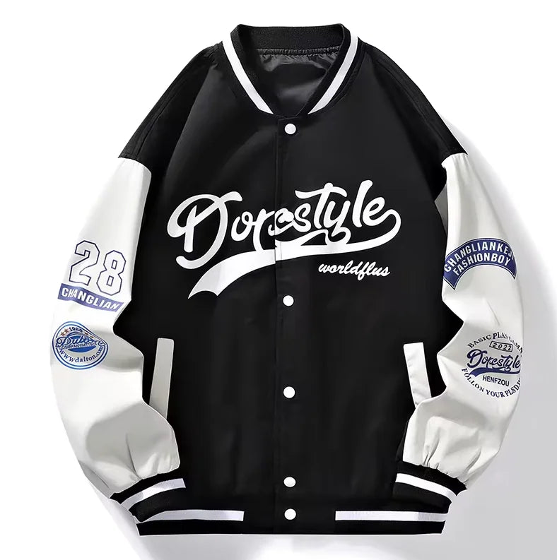 M-4XL 2024Spring and Autumn New Men's Jacket Letter Printed Color Blocked Student Coat Casual Loose Baseball Jacket