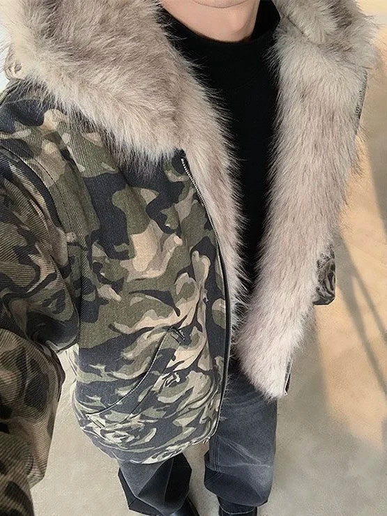 American Vintage Camouflage Plush Hat Jacket Y2K High Street Hip hop Harajuku Loose Women Make Old Hoodies Fashion Streetwear