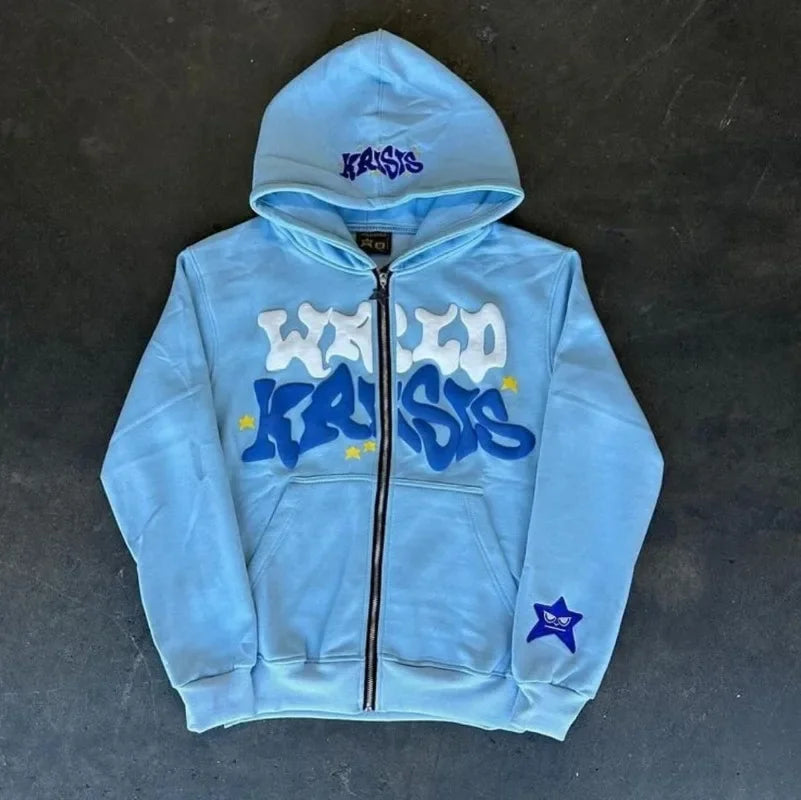 Y2k Street Retro Letter Print Loose Casual Fashion Zipper Hoodie Women Harajuku Hip-hop Versatile Oversized Sweatshirt Men