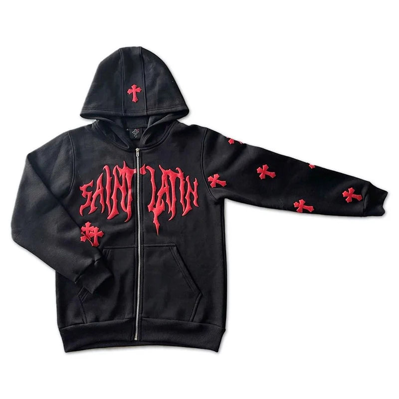 Y2k Men Saint Streetwear Hoodie Zip Up