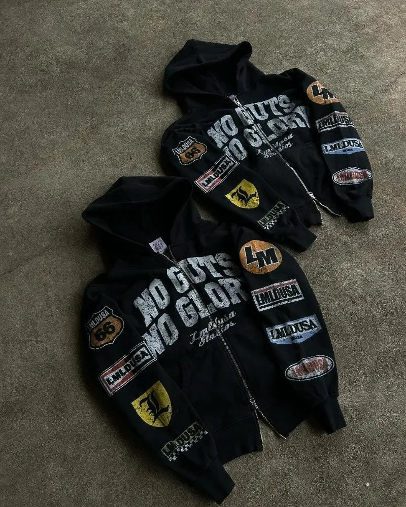 New Motorcycle Style Harajuku Women Letter Printed Hoodie Retro Gothic High Street Men and Women Casual Loose Sweatshirt