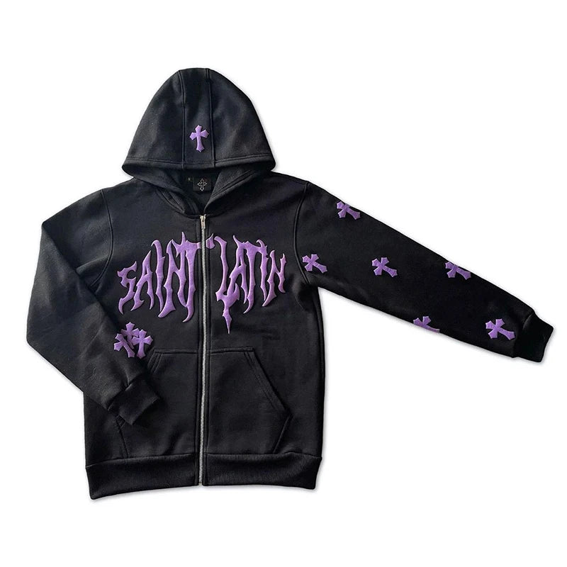 Y2k Men Saint Streetwear Hoodie Zip Up