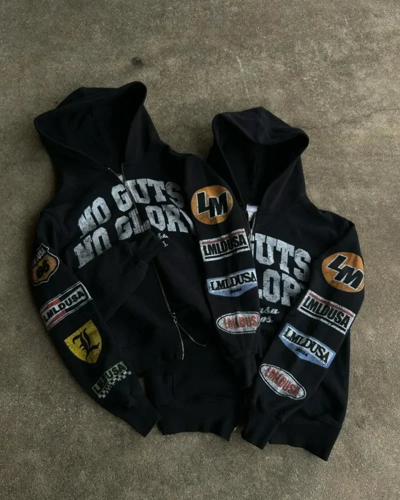 New Motorcycle Style Harajuku Women Letter Printed Hoodie Retro Gothic High Street Men and Women Casual Loose Sweatshirt