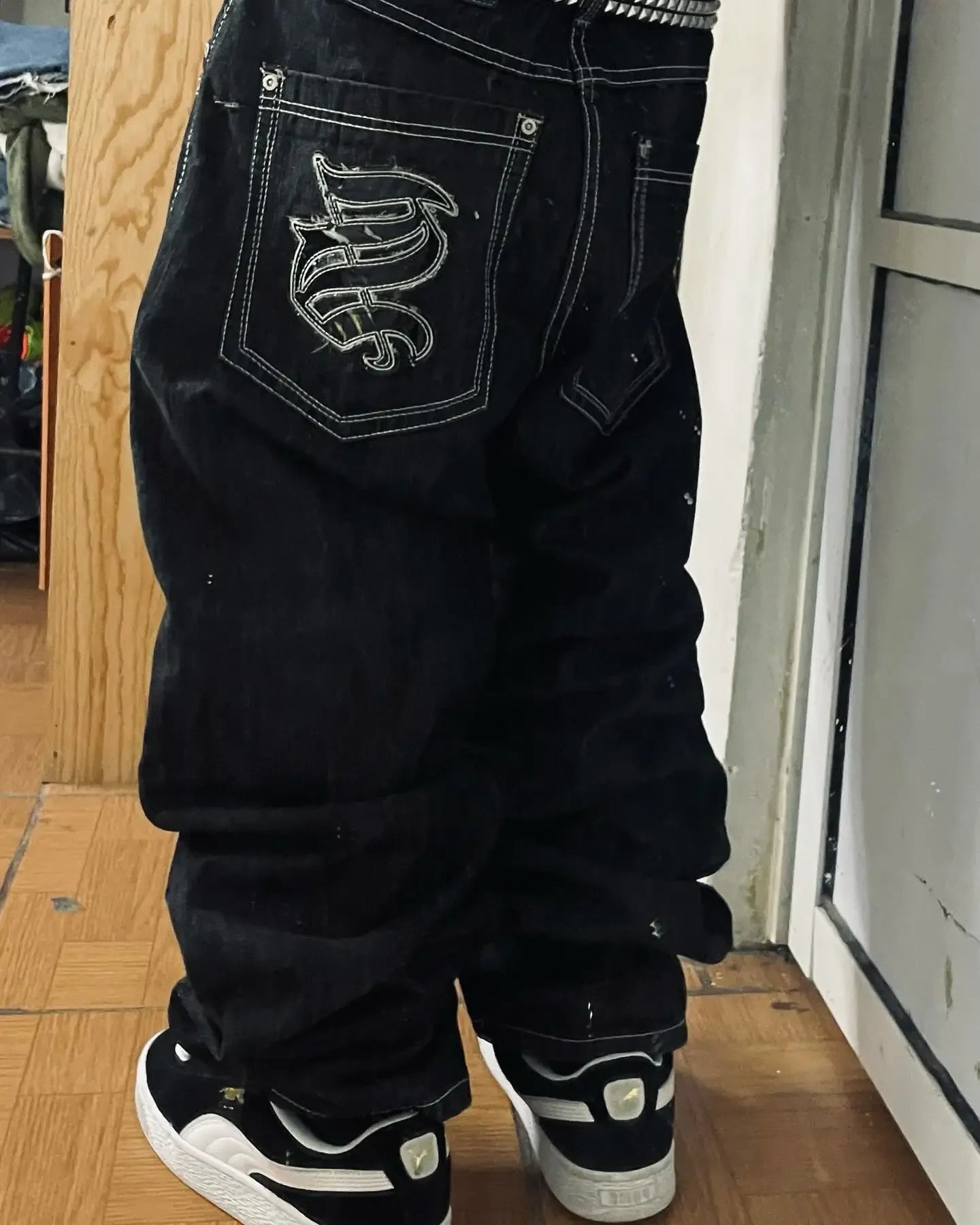 American Retro Double Stitching Washed Baggy Jeans Men's Y2K New Harajuku Hip-Hop Gothic Casual Joker Wide Trousers Street Wear