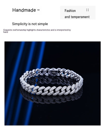 Cuban Link Chain Bracelet Men's Fashion Hip Hop Couple Sterling Silver Simple Hand Jewelry