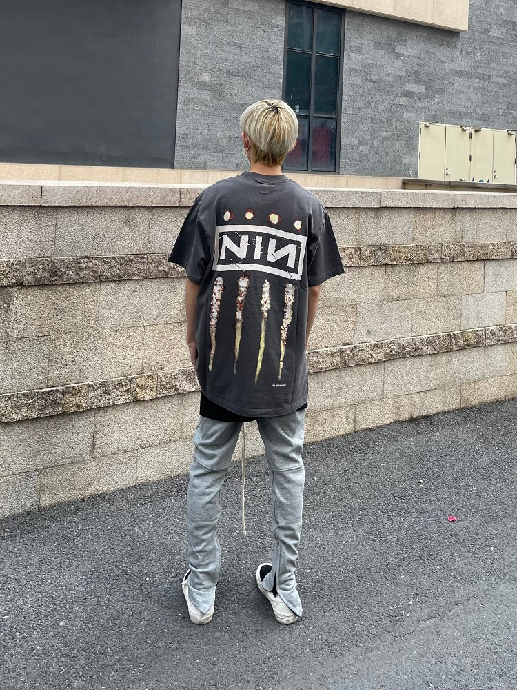 Rock Band Retro Washed Distressed Short Sleeve Tee Men
