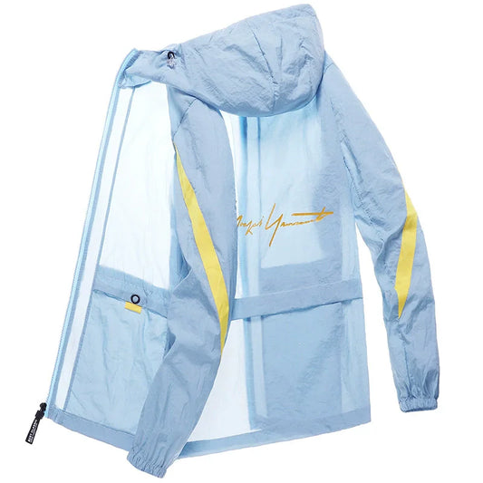 New Men's and Women's Summer Ice Silk Lightweight, Breathable, Quick Drying Fishing Sunscreen Clothes Large Hooded Jacket Trendy
