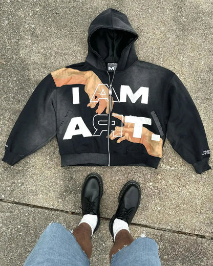 Hip-hop Trendy Streetwear Y2K Harajuku American Retro Letter Print Zipper Hoodie Men's Punk Casual Colorful Oversized Sweatshirt