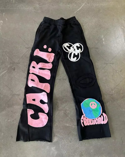 Gothic Retro Letter Embroidered Trousers Men Y2k American High Waist Sports Pants Loose Casual Versatile Wide Leg Pants Women