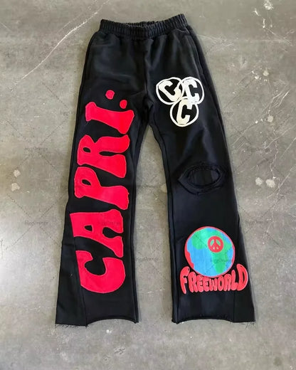 Gothic Retro Letter Embroidered Trousers Men Y2k American High Waist Sports Pants Loose Casual Versatile Wide Leg Pants Women
