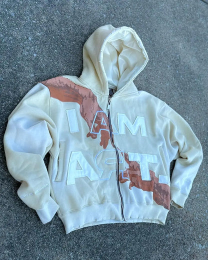 Hip-hop Trendy Streetwear Y2K Harajuku American Retro Letter Print Zipper Hoodie Men's Punk Casual Colorful Oversized Sweatshirt