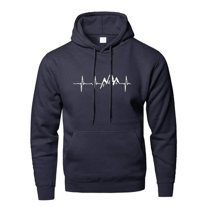 Mountain Heartbeat Hoodies teens Sweatshirt Autumn Long Sleeve Hooded Sweatshirt Hoodie Black Gray Sportswear