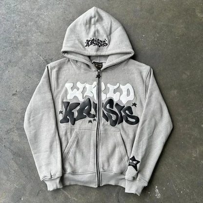 Y2k Street Retro Letter Print Loose Casual Fashion Zipper Hoodie Women Harajuku Hip-hop Versatile Oversized Sweatshirt Men