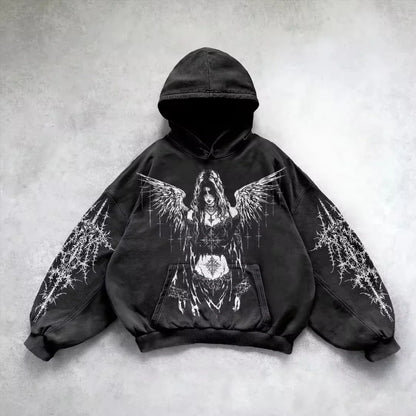 American Y2K New Fashion Trend Fleece Padded Zipper Hoodie Women Street Hip Hop Joker Loose Sweatshirt Couple Casual Punk Hoodie