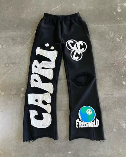 Gothic Retro Letter Embroidered Trousers Men Y2k American High Waist Sports Pants Loose Casual Versatile Wide Leg Pants Women