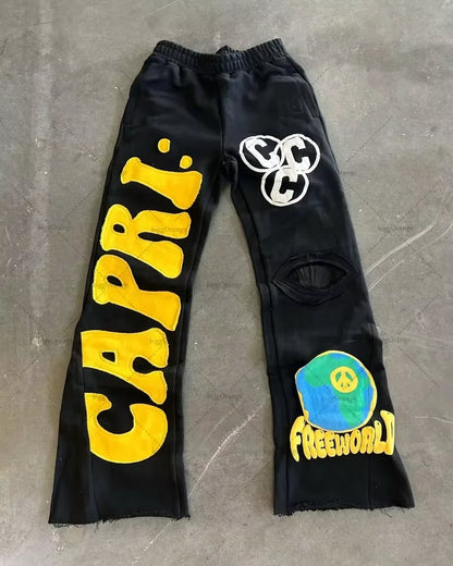 Gothic Retro Letter Embroidered Trousers Men Y2k American High Waist Sports Pants Loose Casual Versatile Wide Leg Pants Women