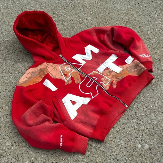 Hip-hop Trendy Streetwear Y2K Harajuku American Retro Letter Print Zipper Hoodie Men's Punk Casual Colorful Oversized Sweatshirt