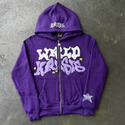 Y2k Street Retro Letter Print Loose Casual Fashion Zipper Hoodie Women Harajuku Hip-hop Versatile Oversized Sweatshirt Men